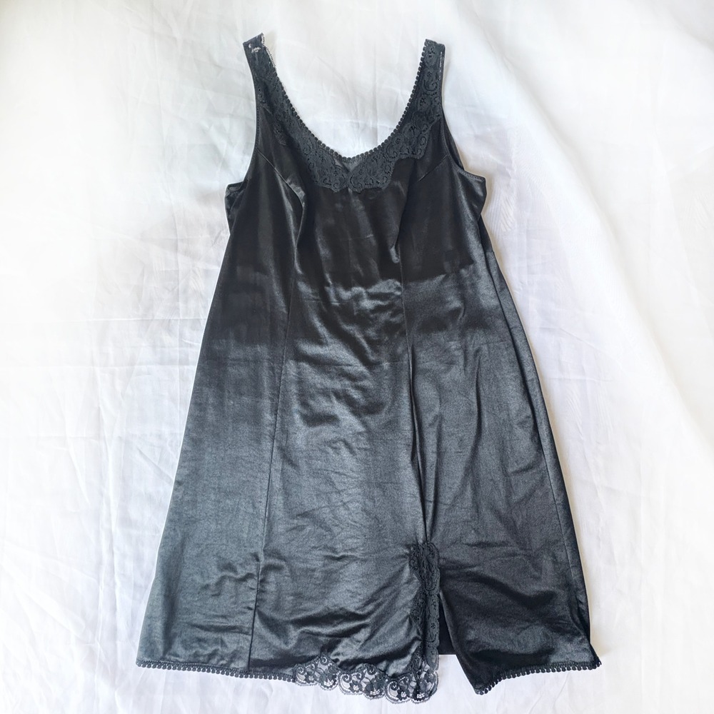 Südtrikot Black Satin Lace Slip Dress Side Slit EU 46 US XL